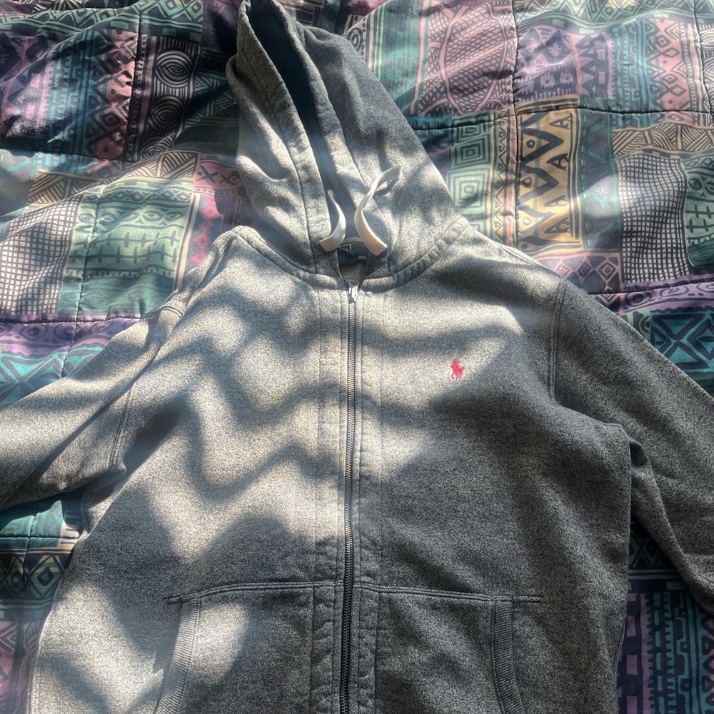Gray polo Ralph Lauren zip hoodie size medium
